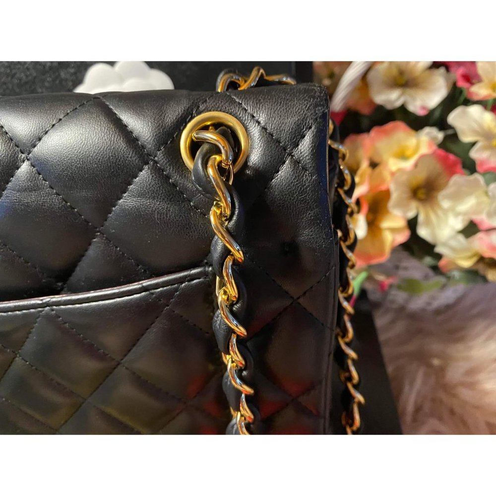 100% Authentic CHANEL Quilted Double Flap Jumbo Lambskin Black Shoulder Bag - Picture 6 of 16